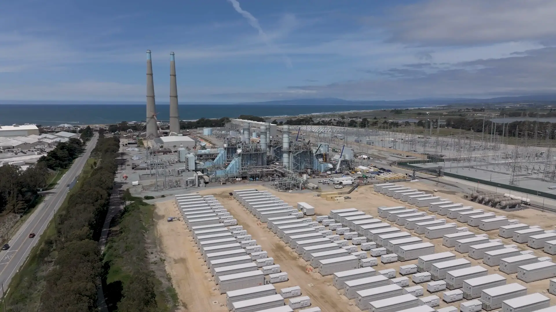 Aerial view of a battery energy storage installation